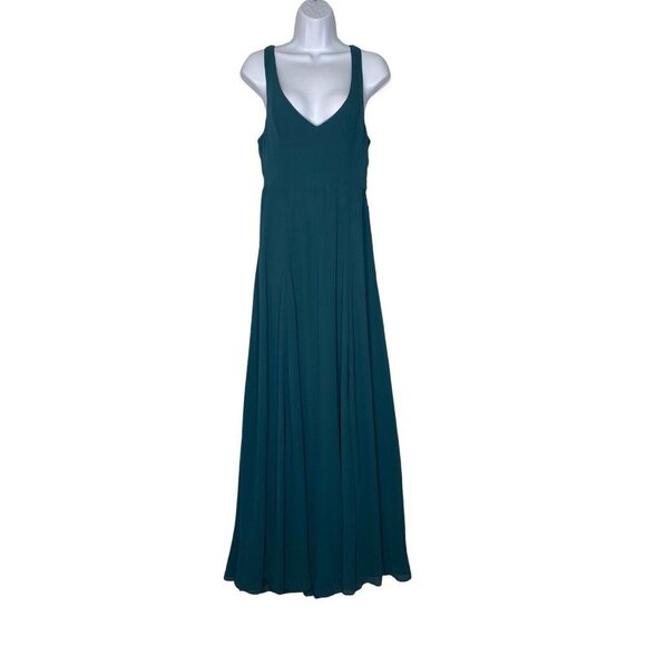 Show Me Your MuMu Deep Jade Chiffon Jenn Maxi Bridesmaid Dress SZ L - Picture 2 of 9